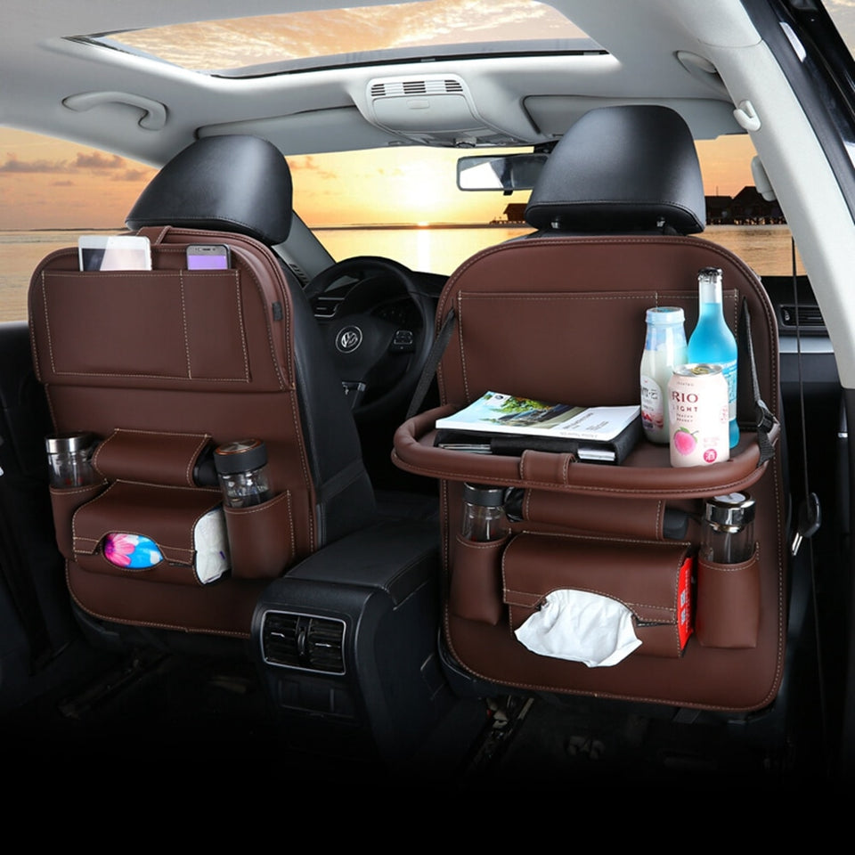 LEATHER CAR SEAT ORGANIZER AND STORAGE